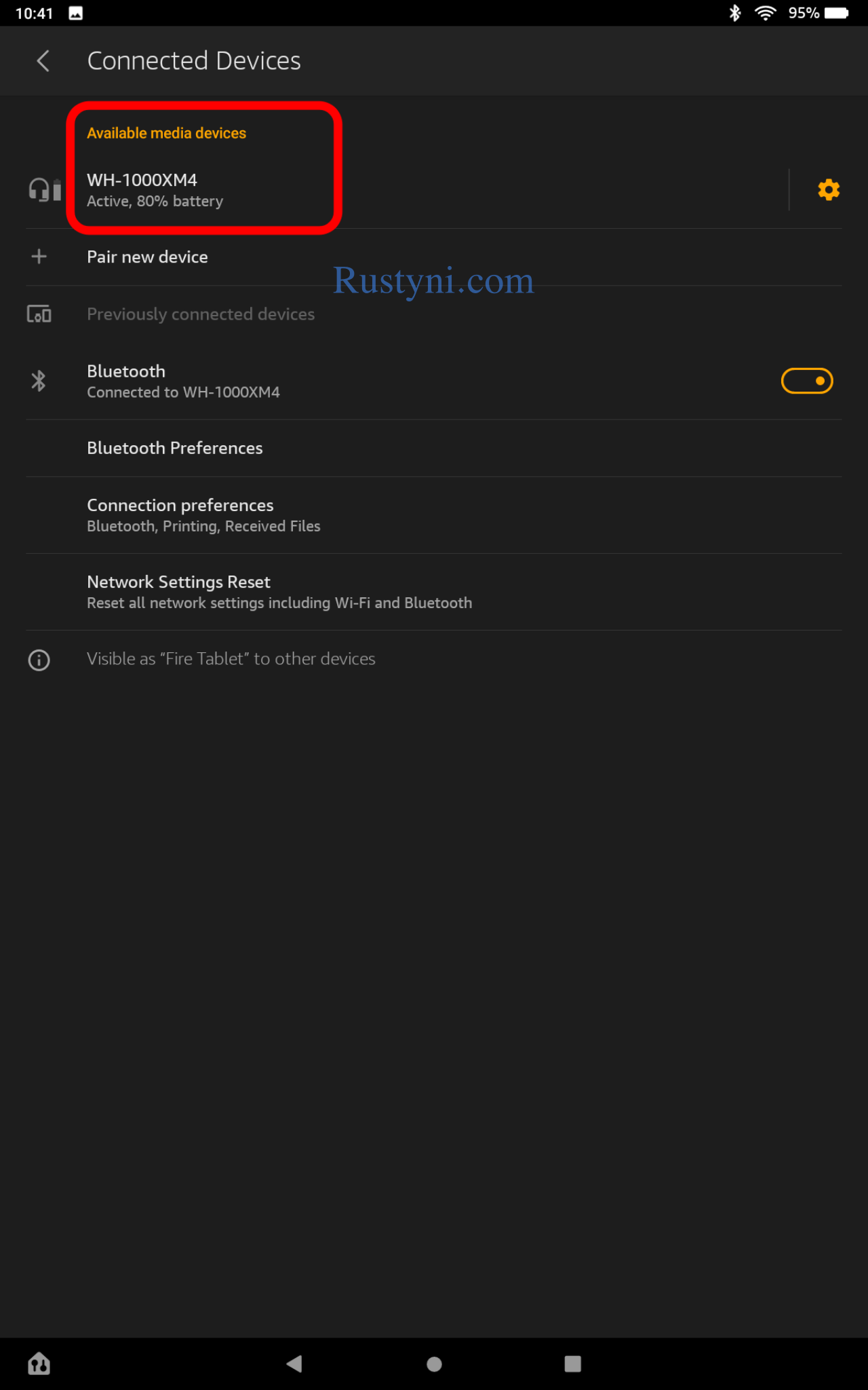 Amazon Fire Tablet Settings Bluetooth Connected