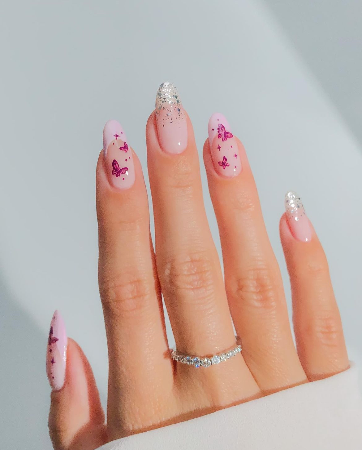 Summer Nail Inspo French Tips Mini Butterflies